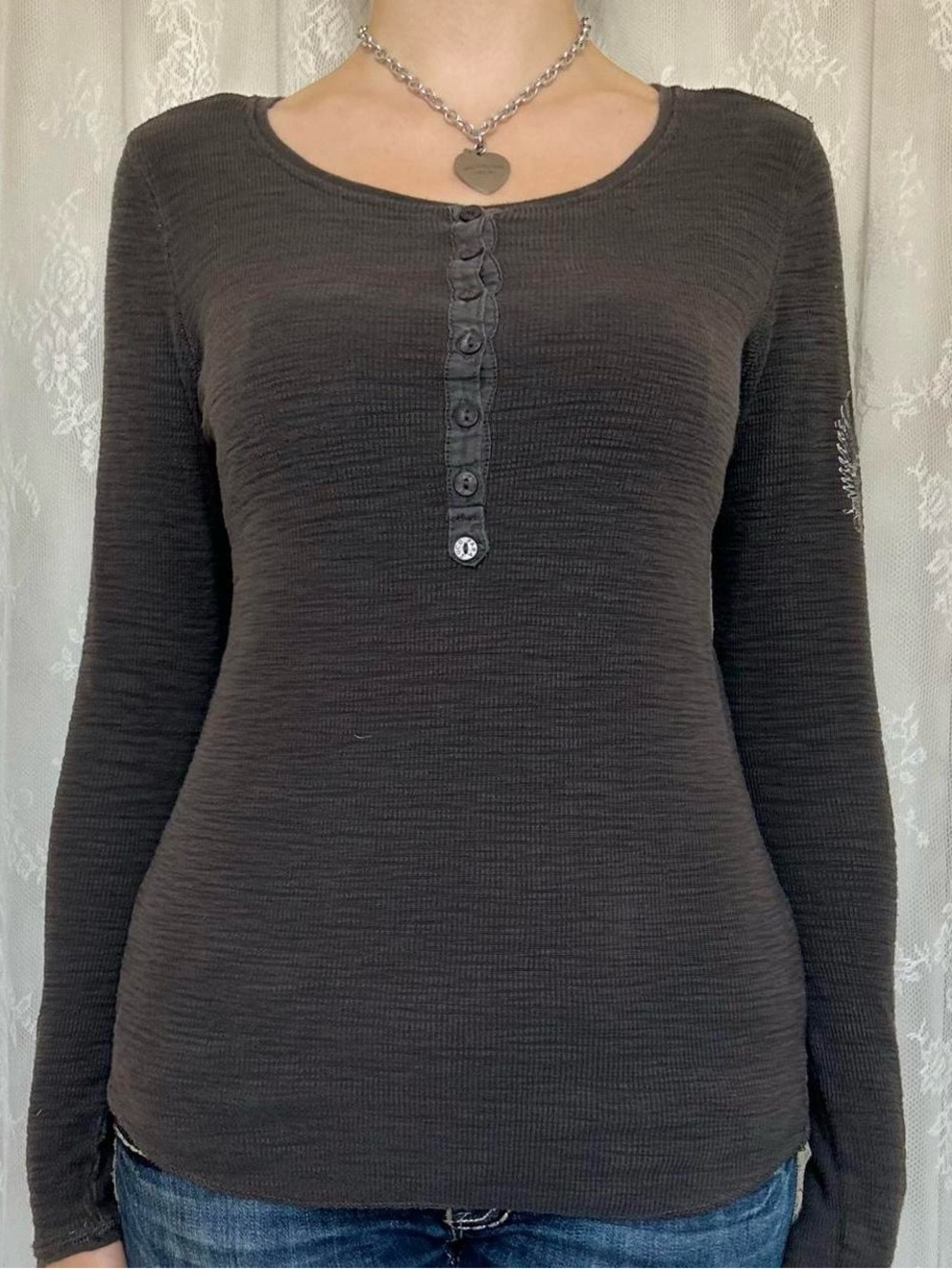 Y2K 2000s Grunge Grey Thermal Parasuco Henley